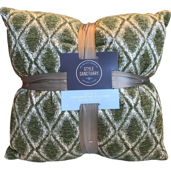 nwt Style Sanctuary Decorative Pillow Set (2) Soft Woven Plush Aztec Green White - Picture 8 of 9
